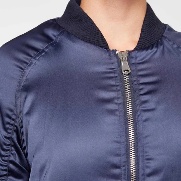 Zoe Karssen Navy Long Satin Bomber Jacket Big in Japan Size XS NWT $325 - Picture 4 of 14